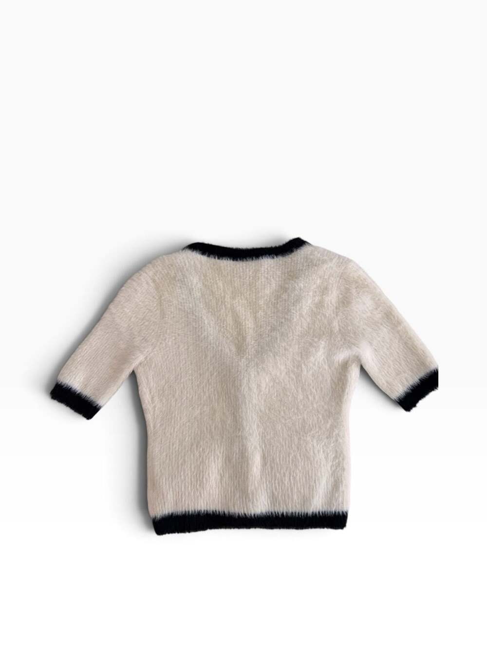 L'Agence Cardigan Size S/P White Black Fuzzy Short Sleeve - Picture 2 of 5
